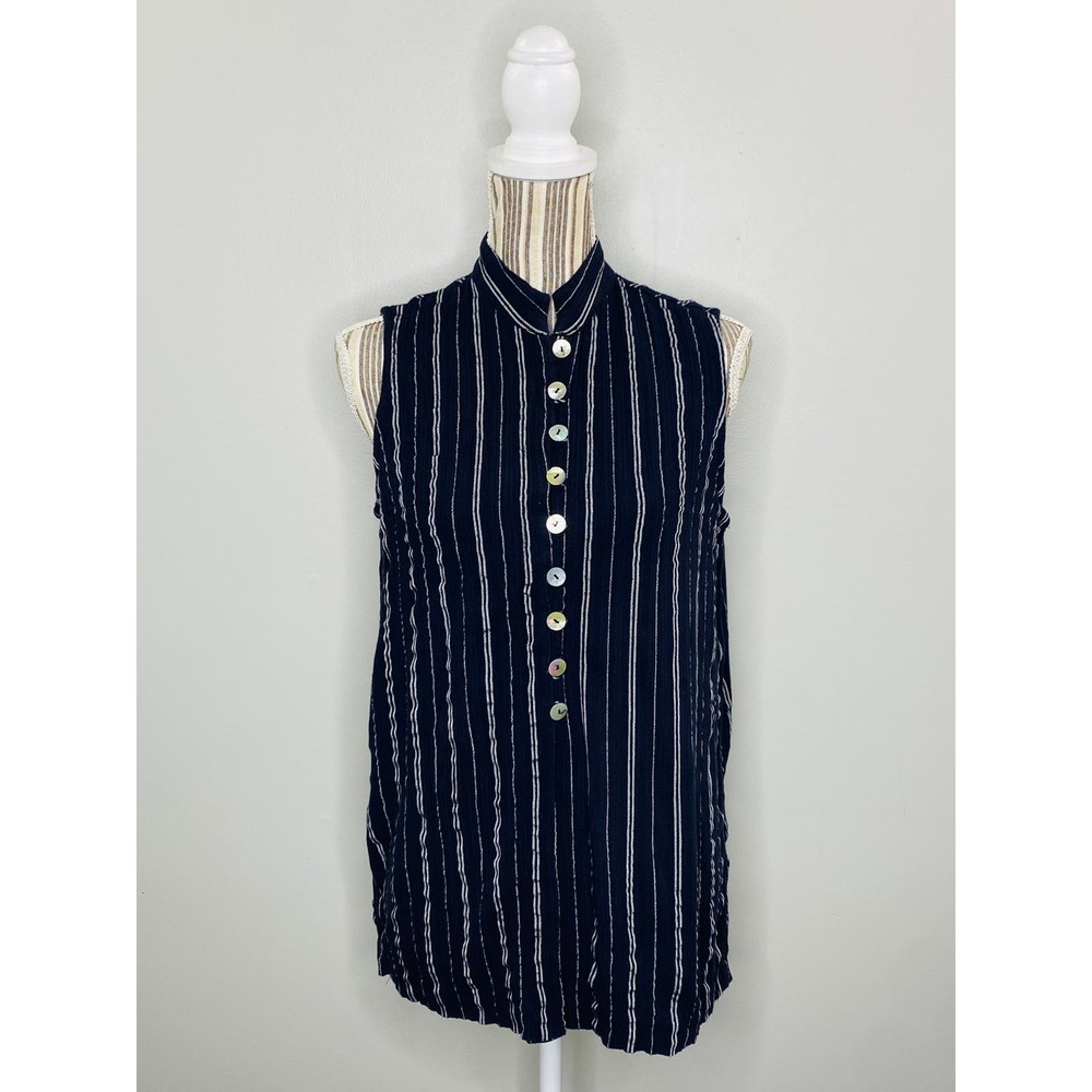 Vintage 90s Y2K Stone Gear Striped Crinkle Rayon Vest Top Women L Career Casual